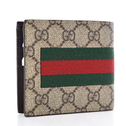 Gucci GG Supreme Monogram Selleria Calfskin Web New Web Bi-Fold Coin Wallet Beige Ebony Cocoa 3 of 8