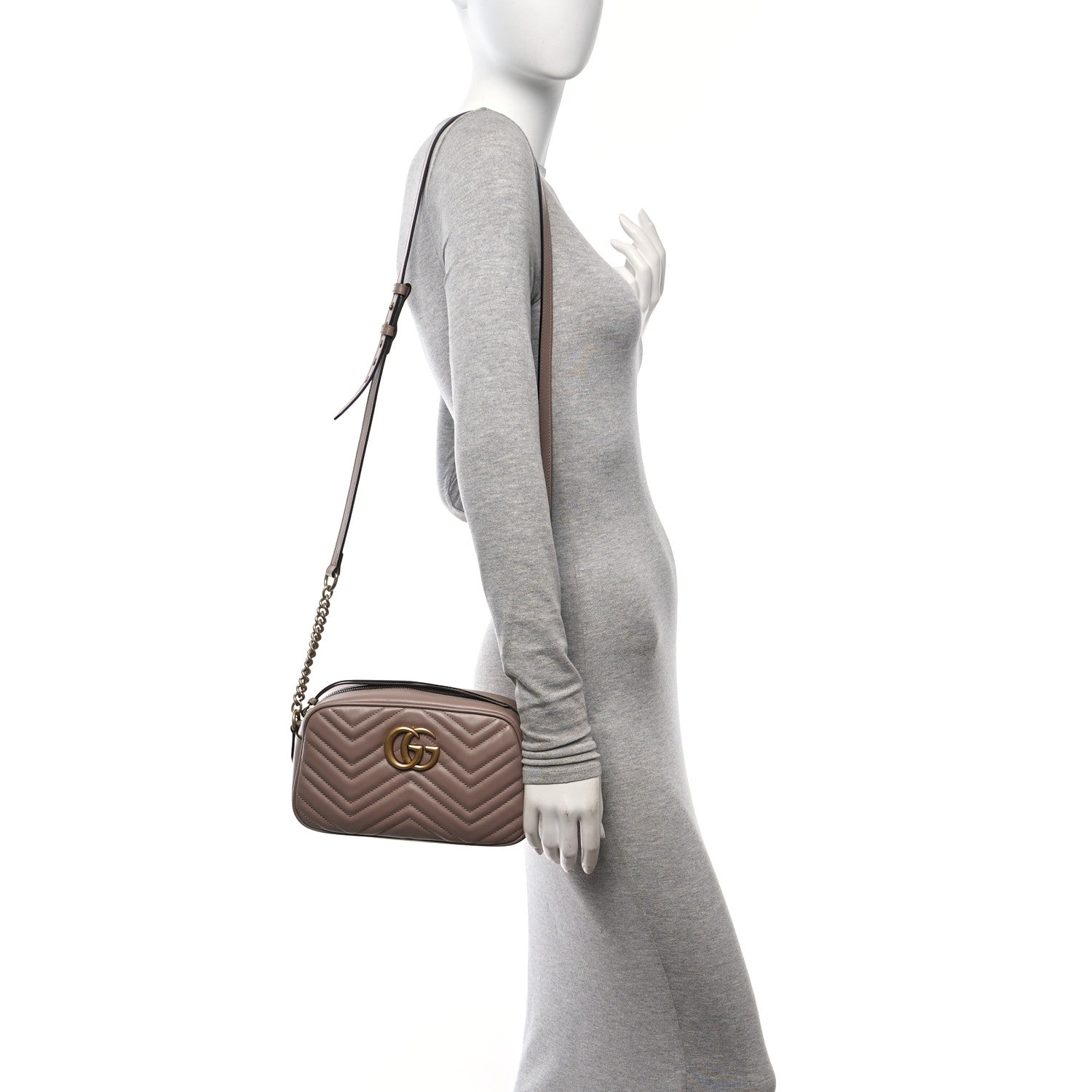 Gucci Calfskin Matelasse Small GG Marmont Chain Shoulder Bag Porcelain Rose 2 of 10