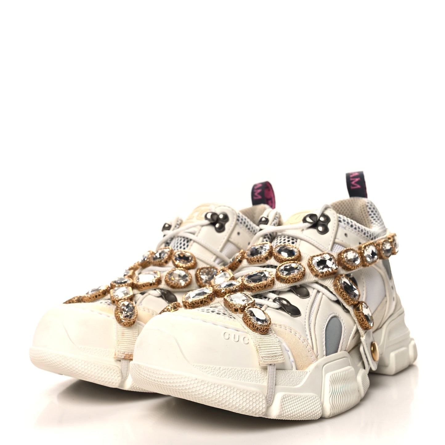X SEGA Mesh Calfskin Suede Removable Crystals Womens Flashtrek Sneakers 37 Great White
