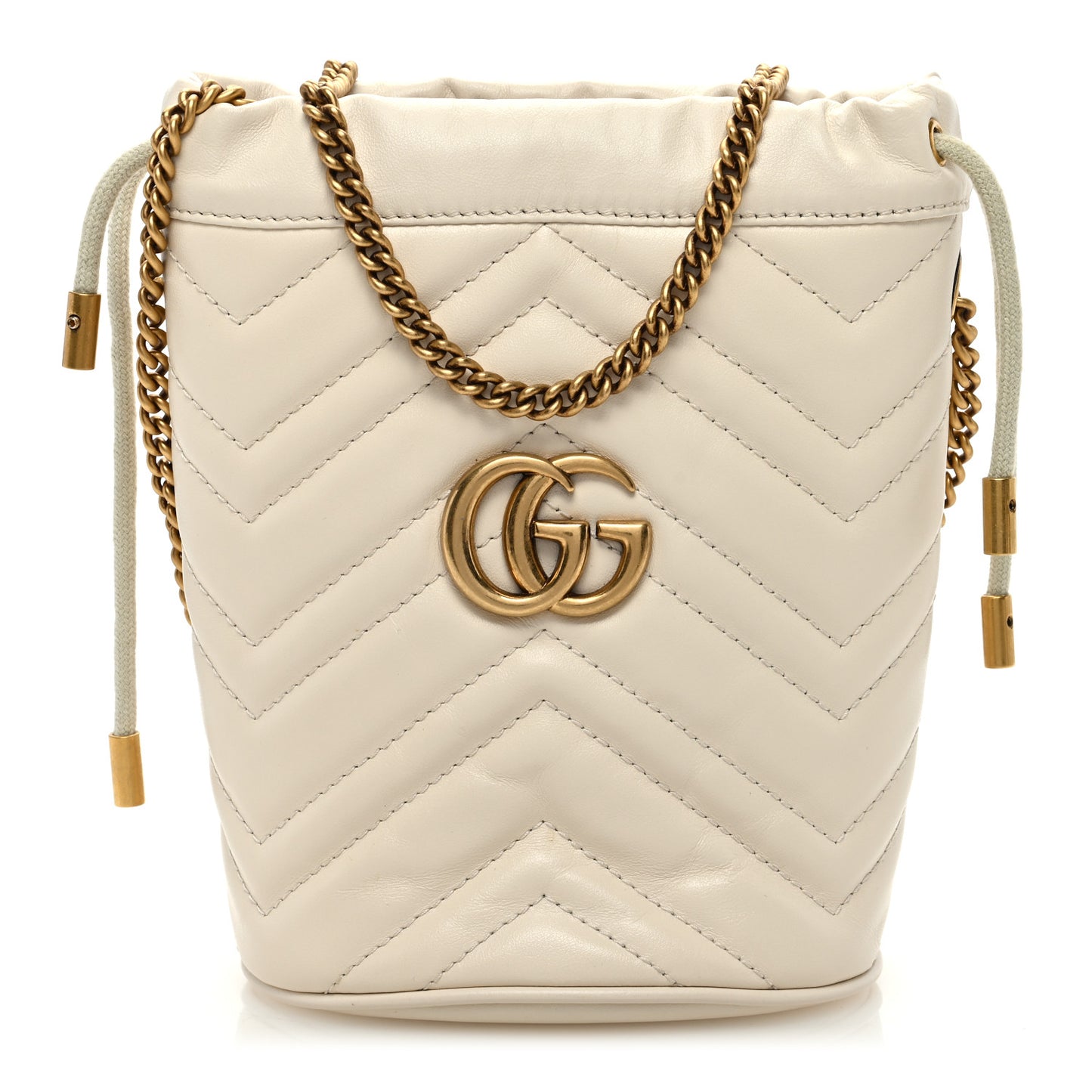 Calfskin Matelasse Mini GG Marmont 2.0 Bucket Bag White