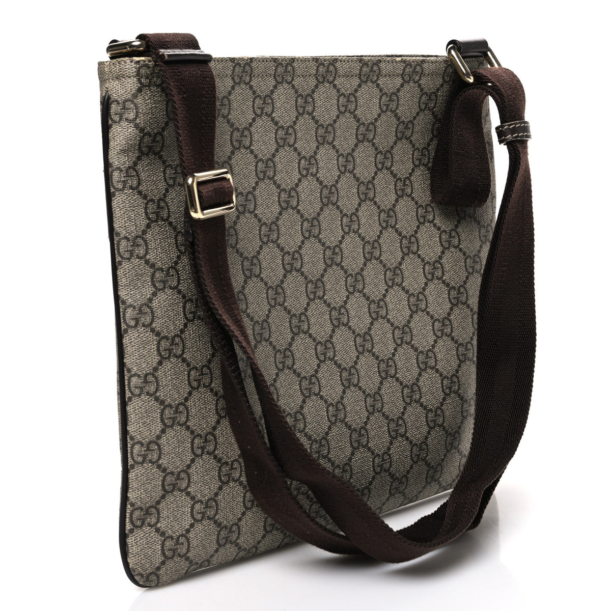 GG Supreme Monogram Selleria Calfskin Small Flat Side Zip Messenger Bag Beige Ebony Cocoa Dark Chocolate