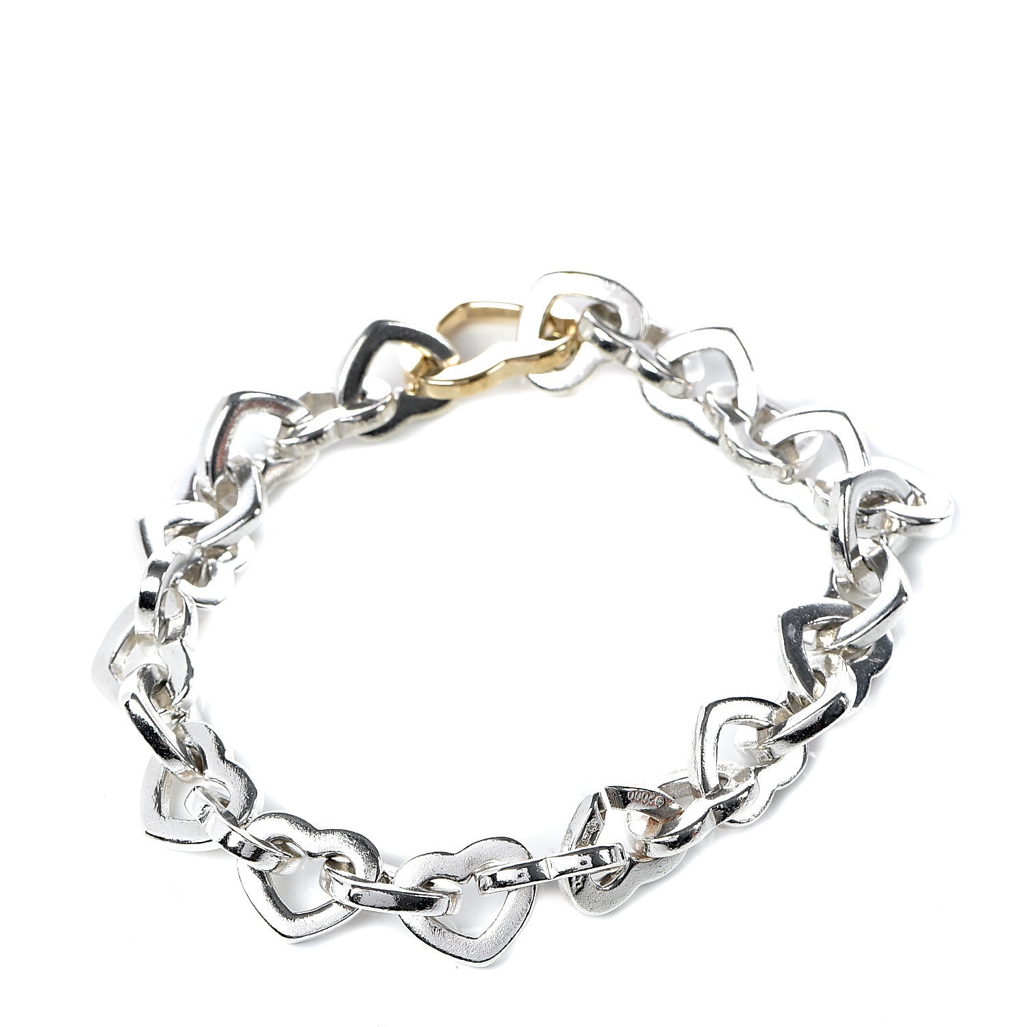Tiffany Sterling Silver 18K Yellow Gold Heart Links Bracelet 3 of 5