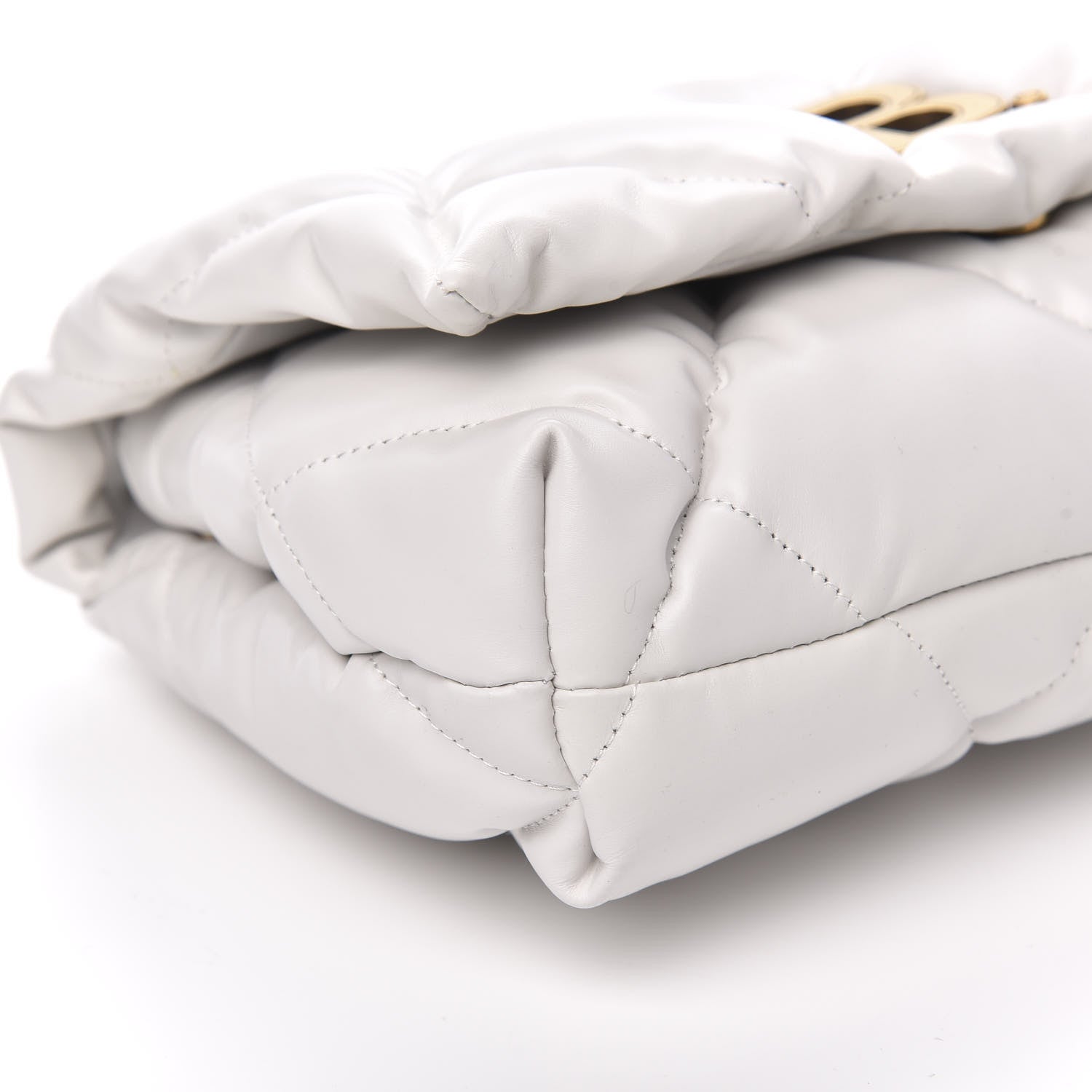 Balenciaga Nappa Calfskin Quilted Touch B Puffy Clutch White 8 of 9