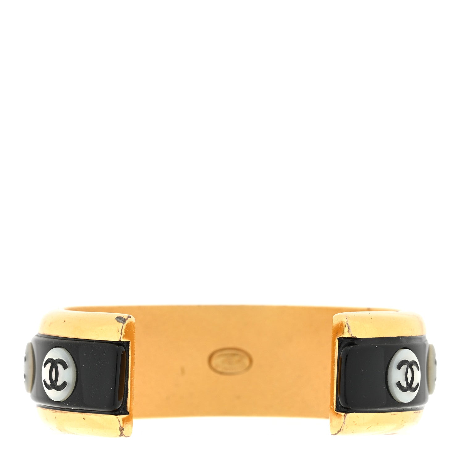 Chanel Metal Resin CC Cuff Black White Gold 2 of 3