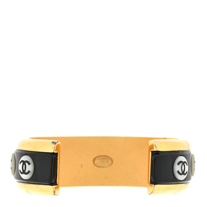 Chanel Metal Resin CC Cuff Black White Gold 2 of 3