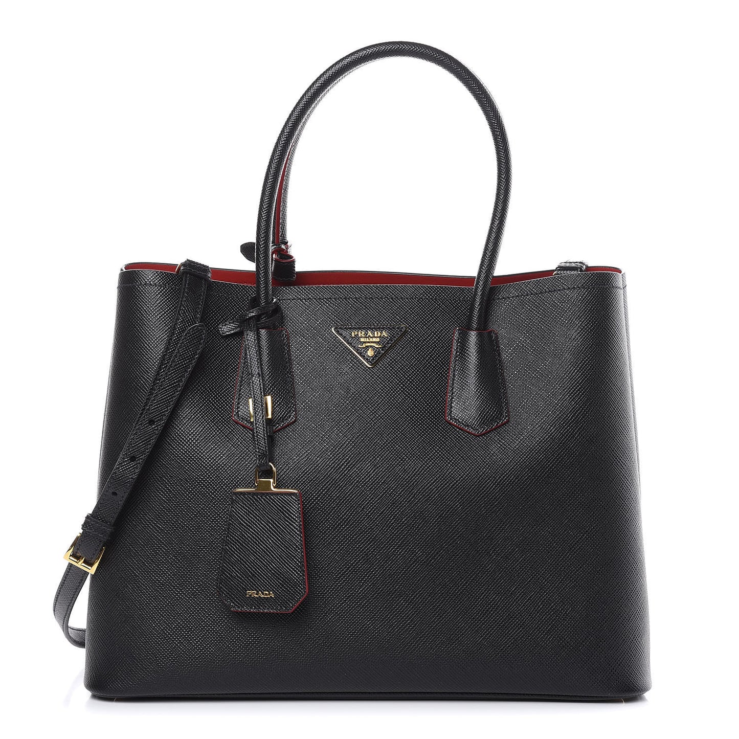 Saffiano Cuir Large Double Bag Black Fuoco