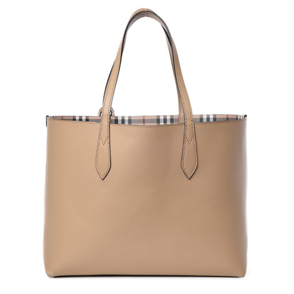 Burberry Grainy Calfskin Haymarket Check Medium Reversible Tote Camel 1 of 15