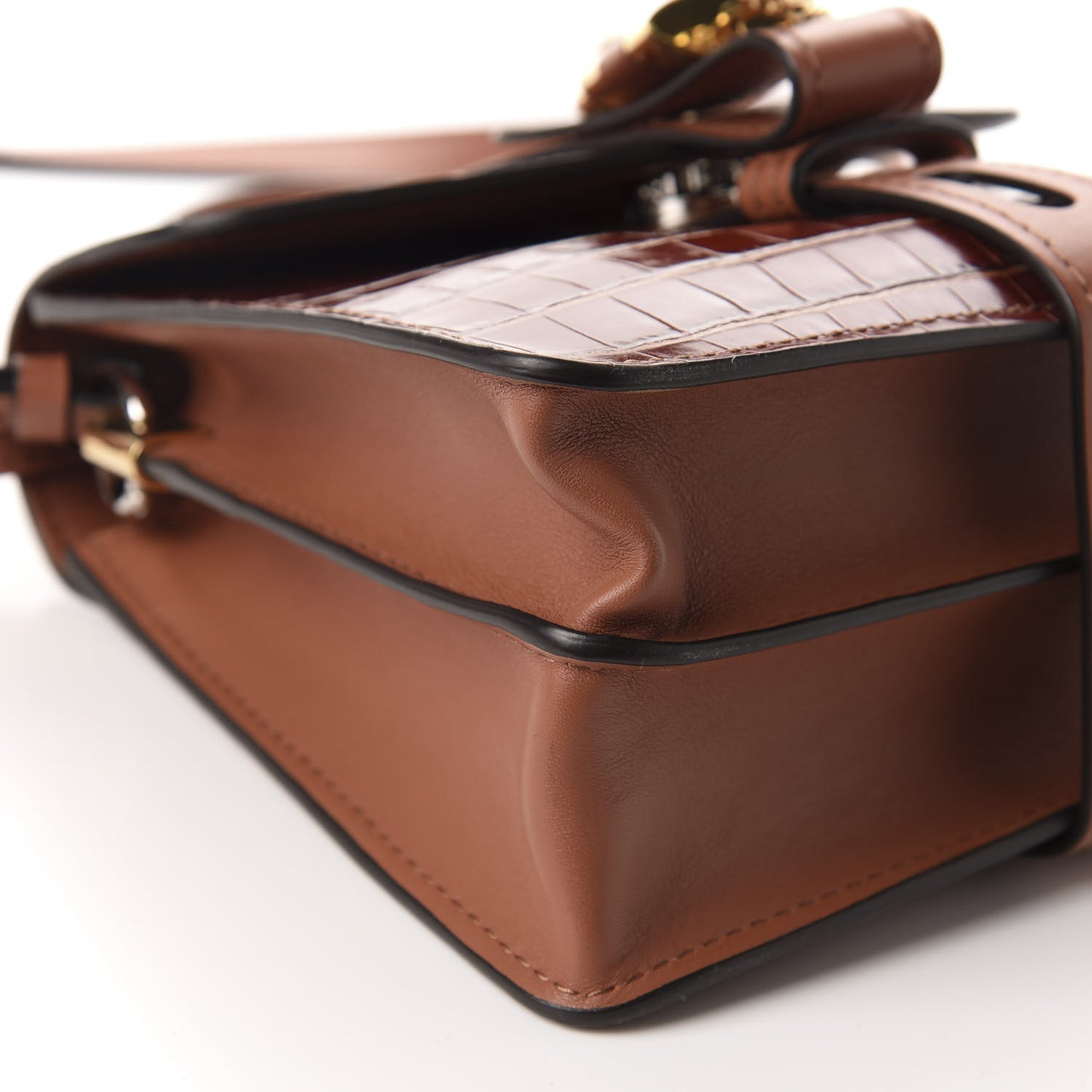 Calfskin Crocodile Embossed Small Aby Day Shoulder Bag Sepia Brown