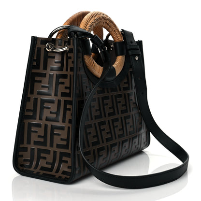 Fendi Vitello Century Wicker Bi-Color FF 1974 Embossed Small Runaway Shopper Tote Maya Black 3 of 10