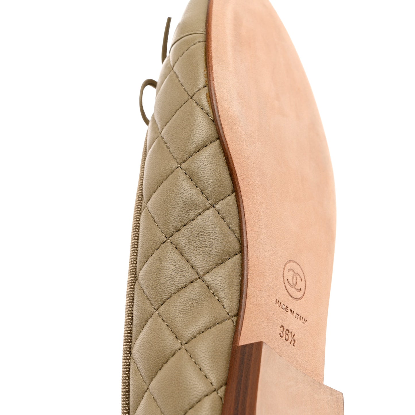 Lambskin Quilted CC Cap Toe Ballerina Flats 36.5 Beige