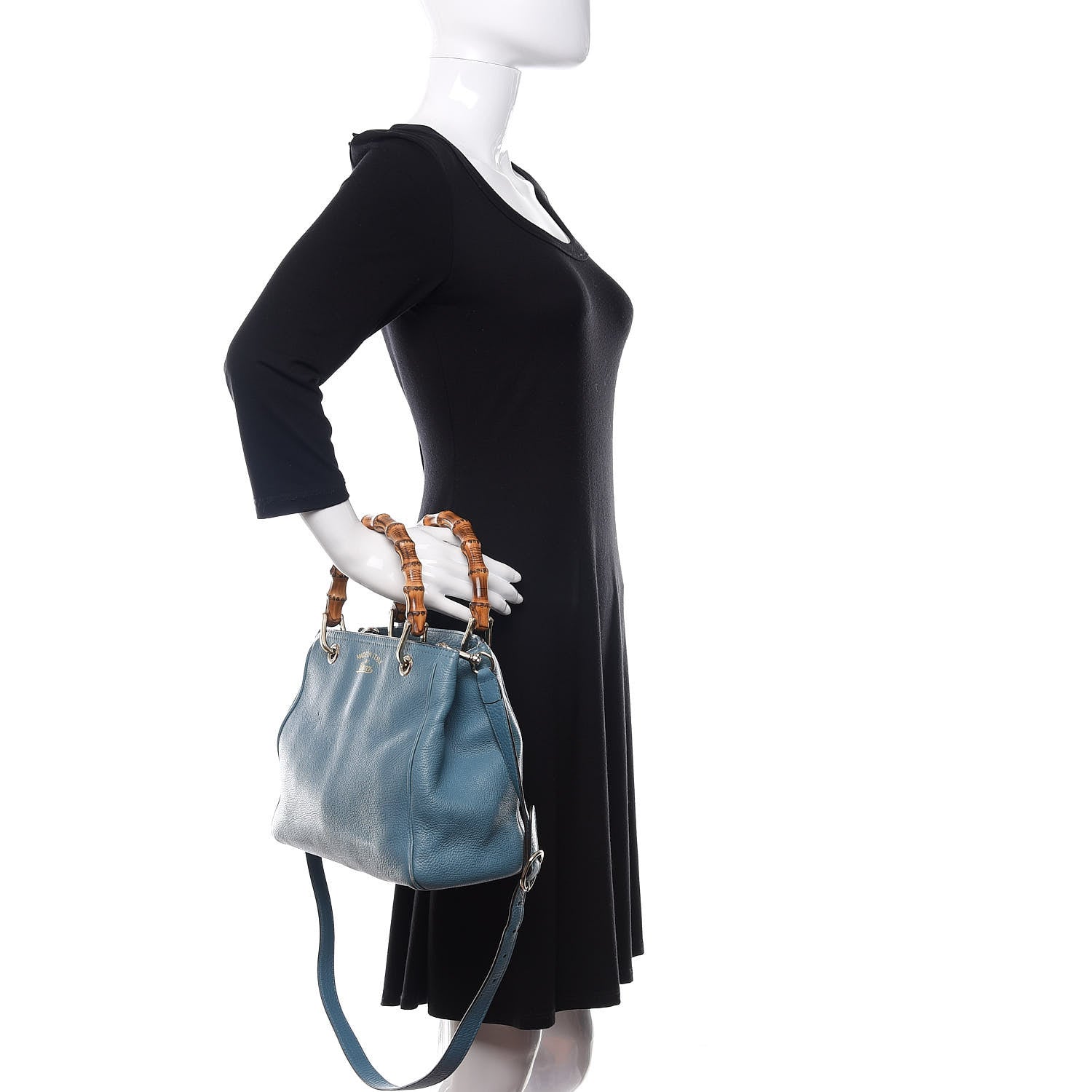 Gucci Calfskin Small Bamboo Shopper Tote Light Blue 2 of 18