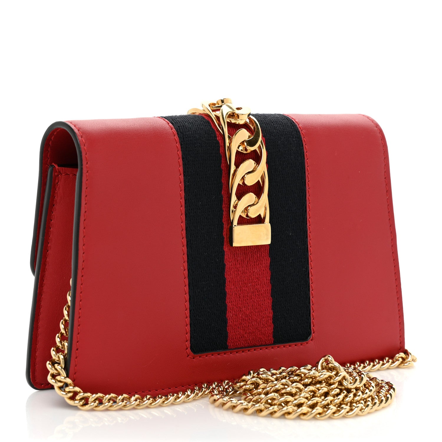 Gucci Calfskin Super Mini Sylvie Chain Shoulder Bag Hibiscus Red 3 of 13