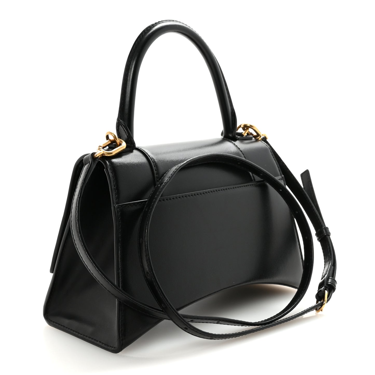 Shiny Box Calfskin Small Hourglass Top Handle Bag Black