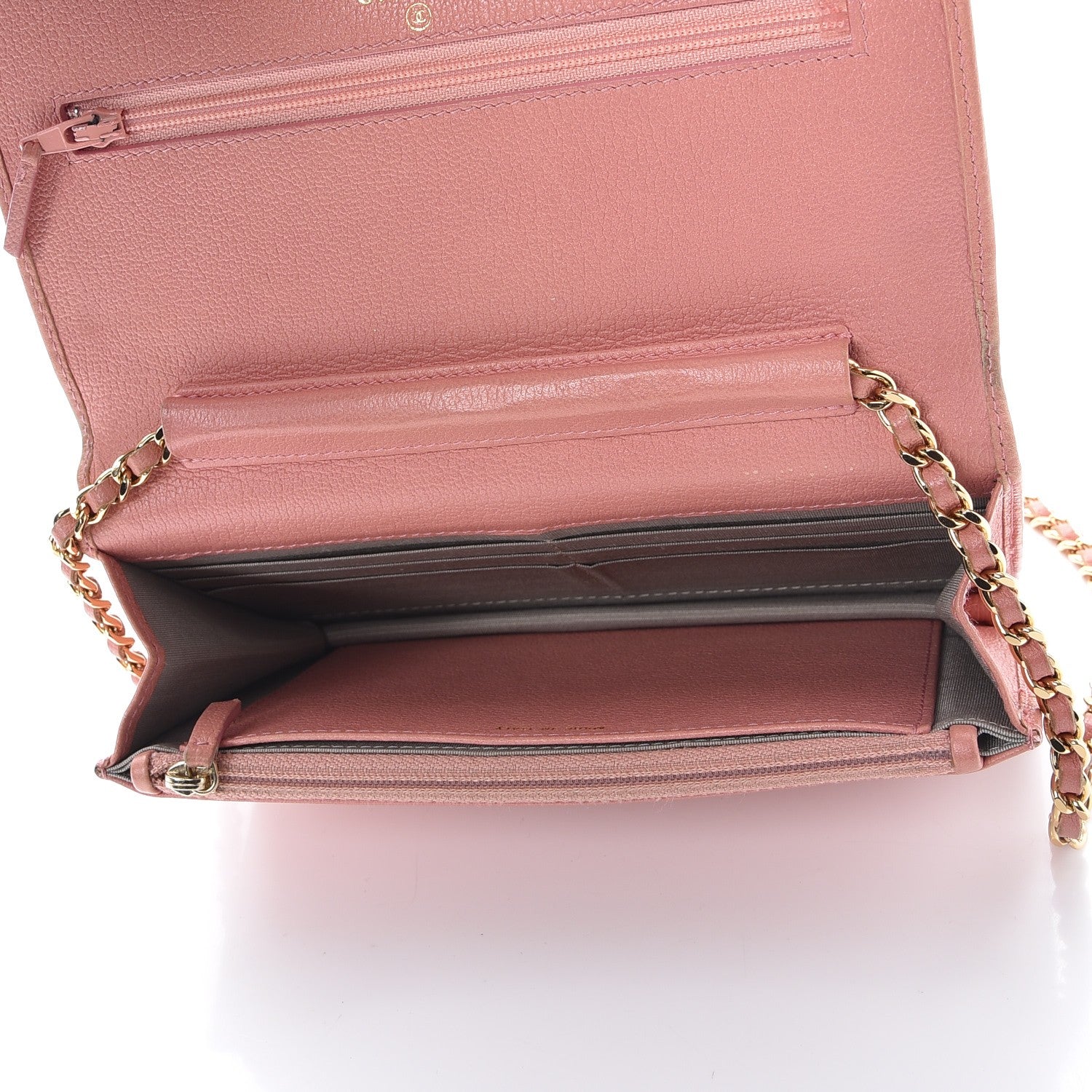 Chanel Goatskin Embossed Camellia Wallet On Chain WOC Light Pink 5 of 12