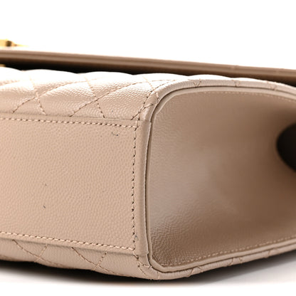 Saint Laurent Grain De Poudre Mixed Matelasse Large Triquilt Monogram Satchel Dark Beige 11 of 11