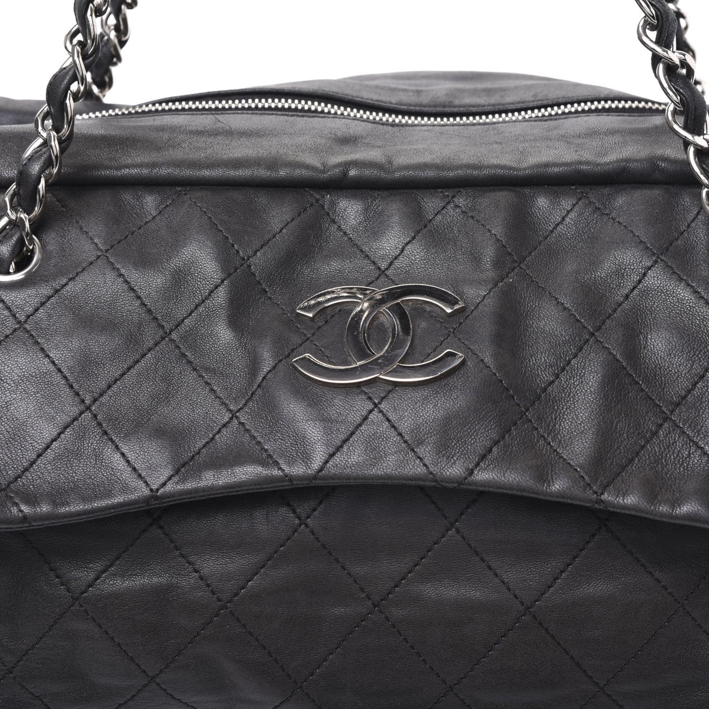 Lambskin Stitched Shoulder Bag Black