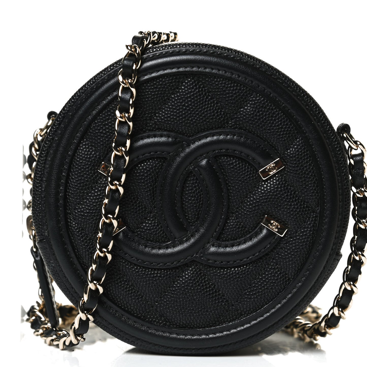 Caviar Quilted Round Filigree Crossbody Black