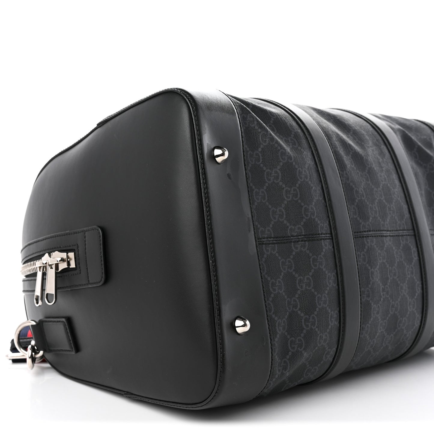 Soft GG Supreme Calfskin Web Medium Carry On Duffle Bag Black Grey