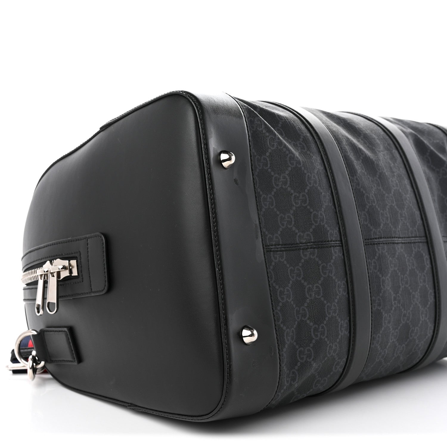 Gucci Soft GG Supreme Calfskin Web Medium Carry On Duffle Bag Black Grey 8 of 18
