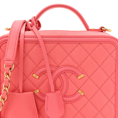 Chanel Caviar Quilted Medium CC Filigree Vanity Case Coral 8 of 10