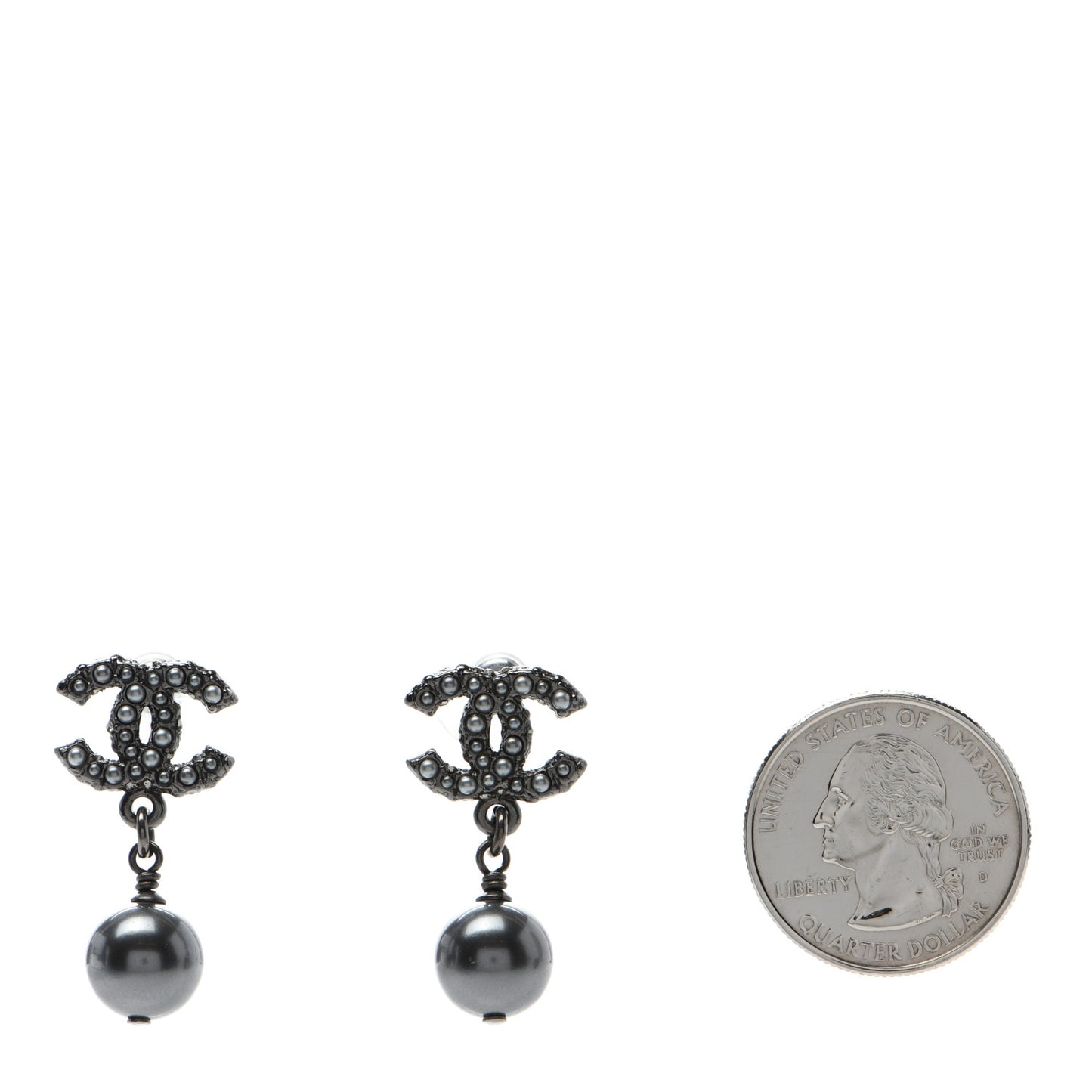 Crystal Pearl CC Drop Earrings Ruthenium