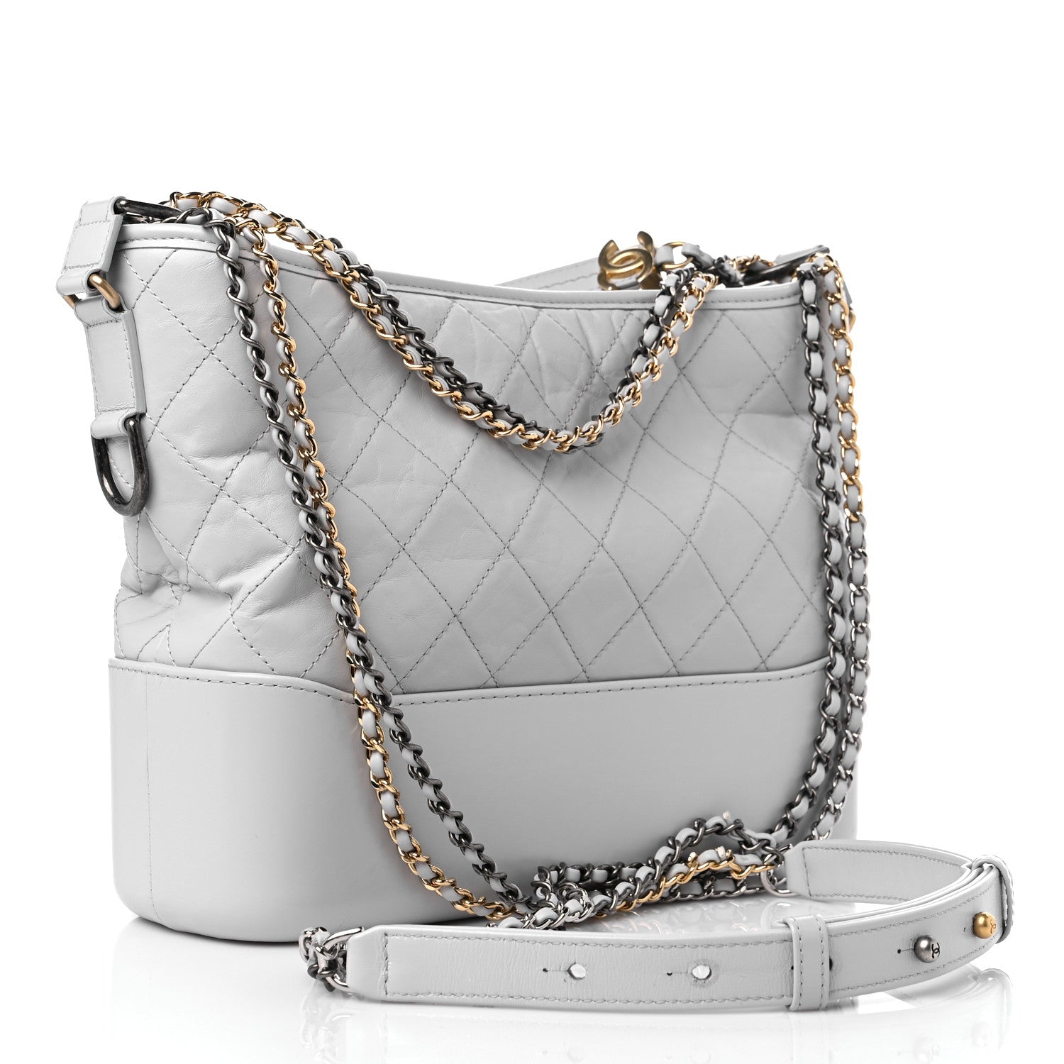 Chanel Aged Calfskin Quilted Medium Gabrielle Hobo Light Grey 2 of 11
