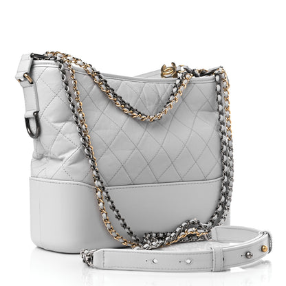 Chanel Aged Calfskin Quilted Medium Gabrielle Hobo Light Grey 2 of 11