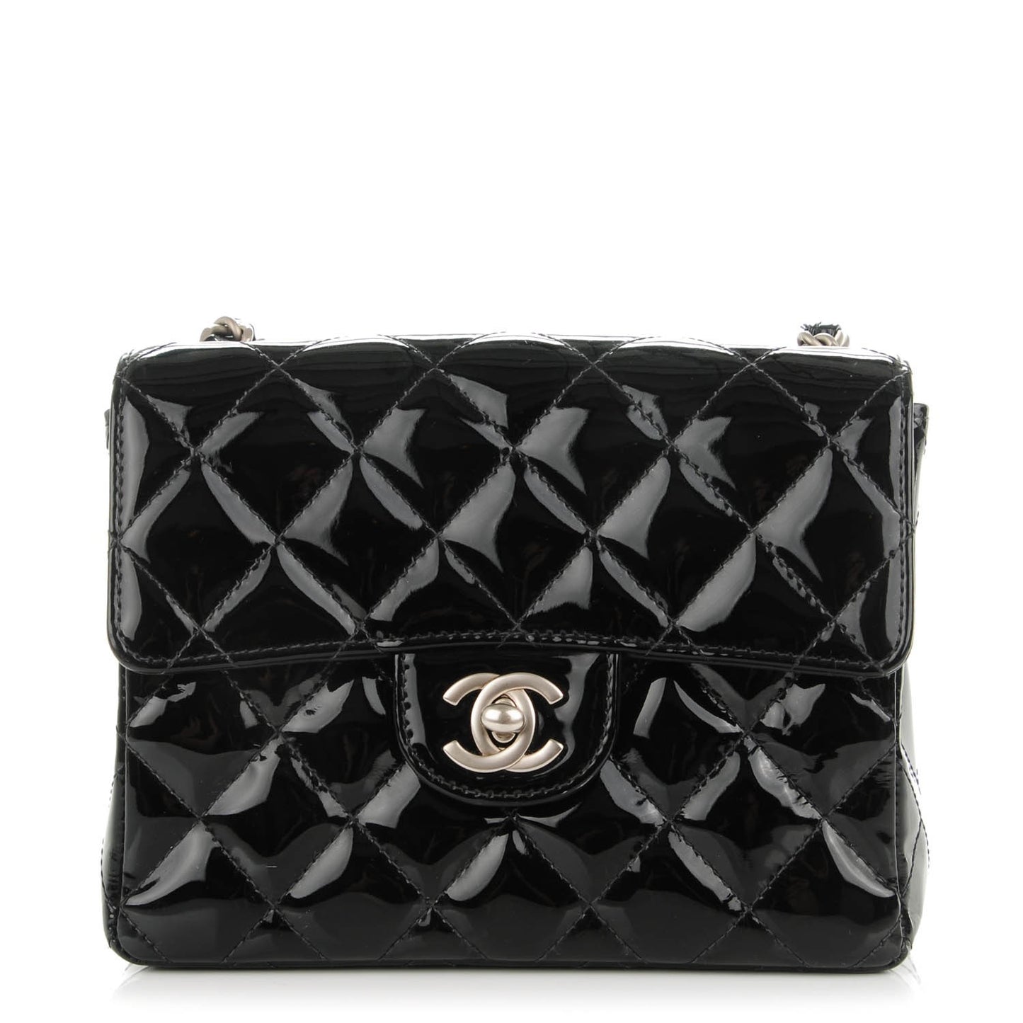 Patent Calfskin Quilted Mini Square Flap Black