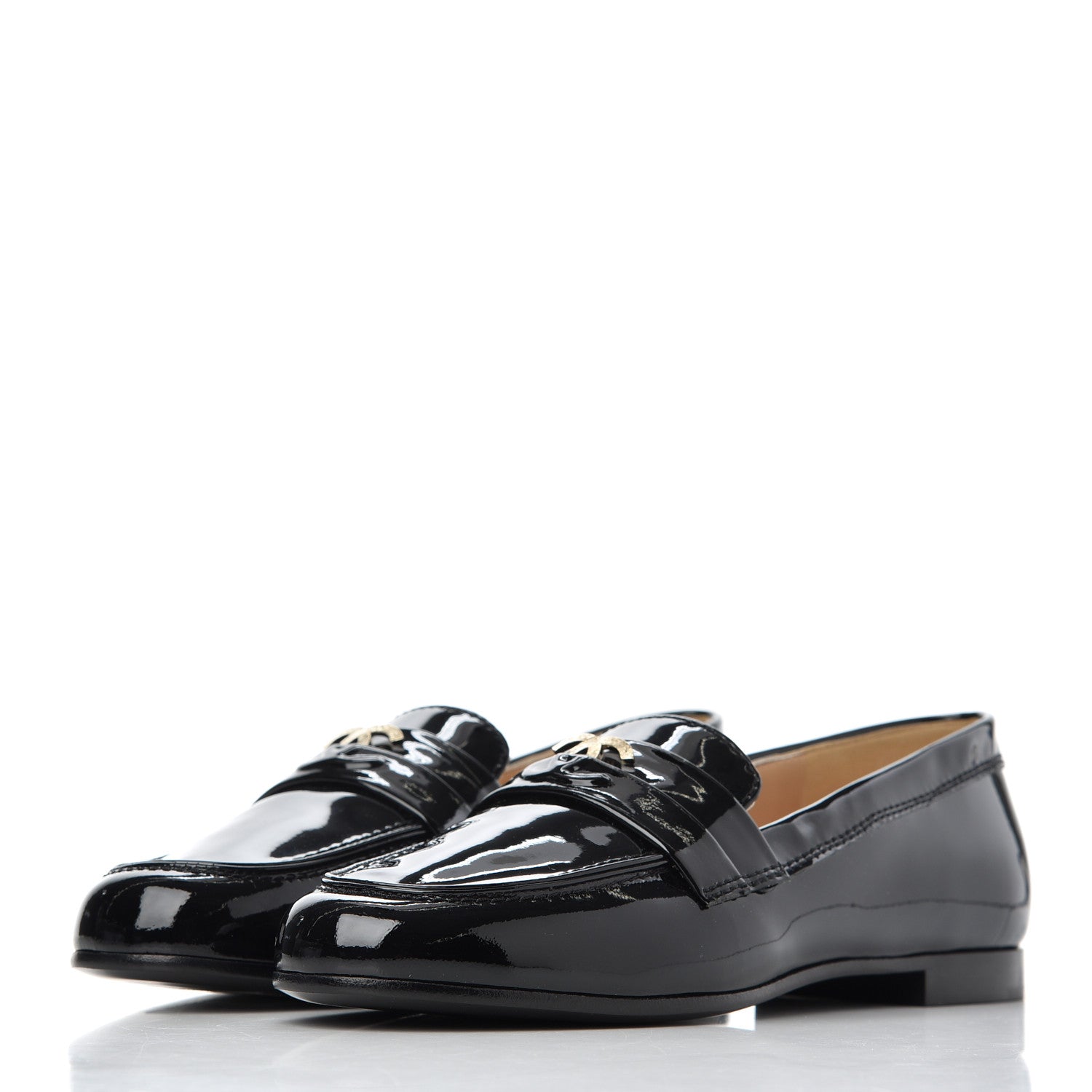 Chanel Patent CC Mocassin Loafers 35.5 Black 3 of 15