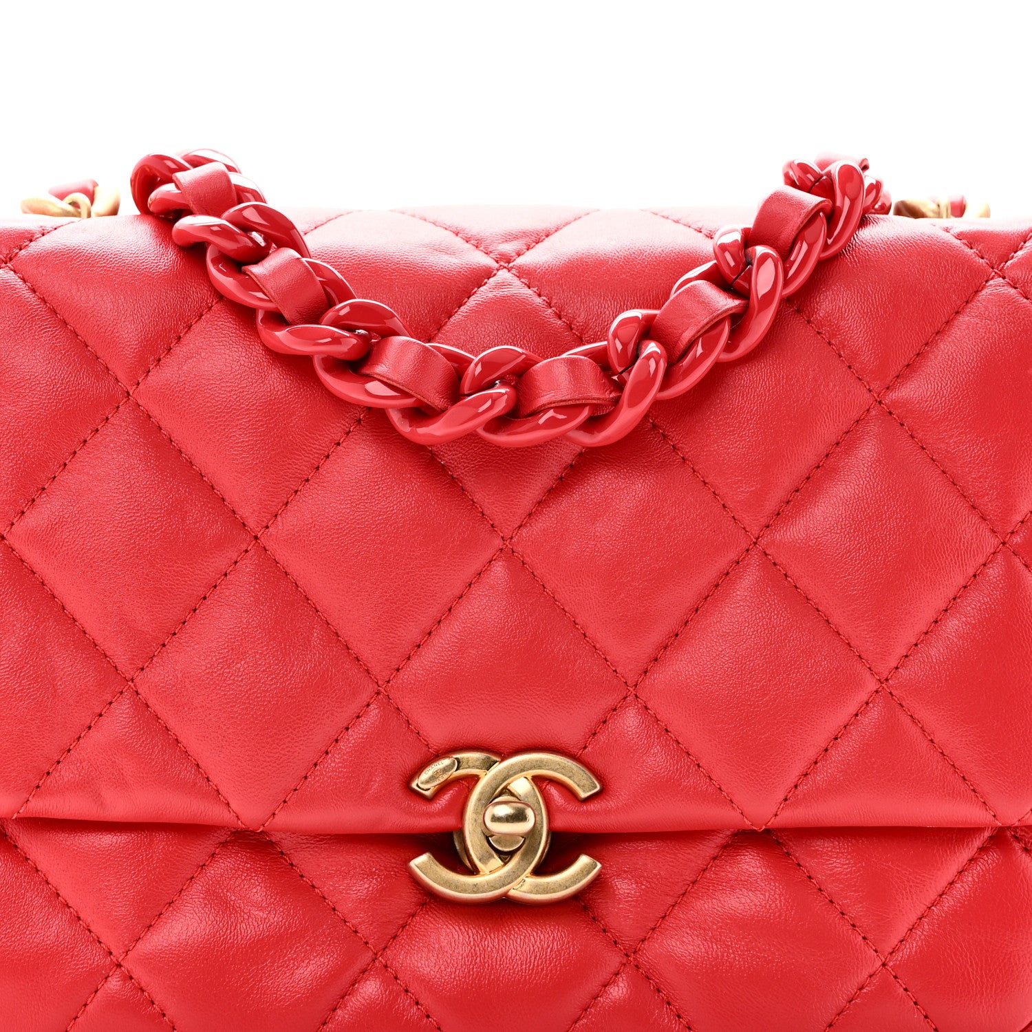 Chanel Lambskin Quilted Small Lacquered Chain Flap Red 7 of 10