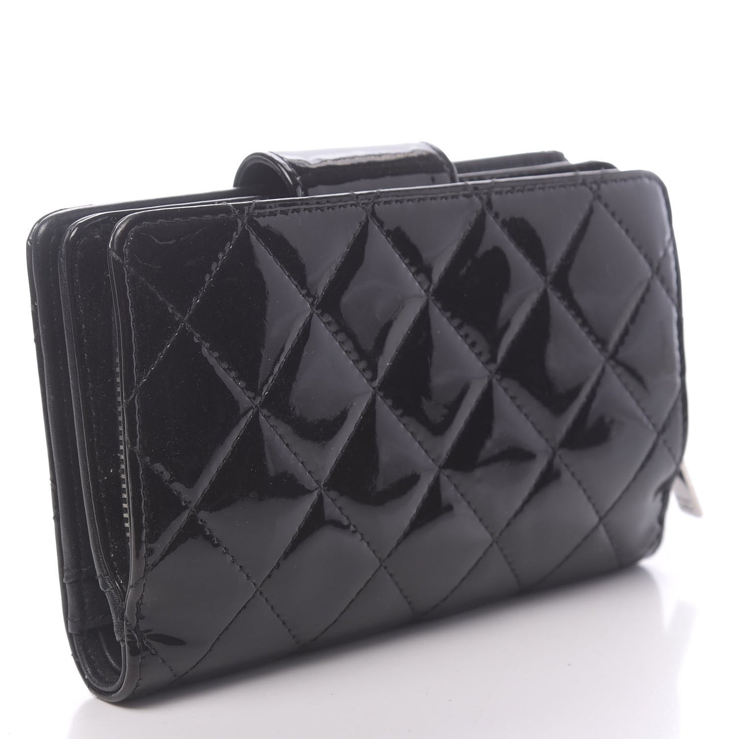 Patent Quilted Brilliant Zipped Pocket Wallet Black
