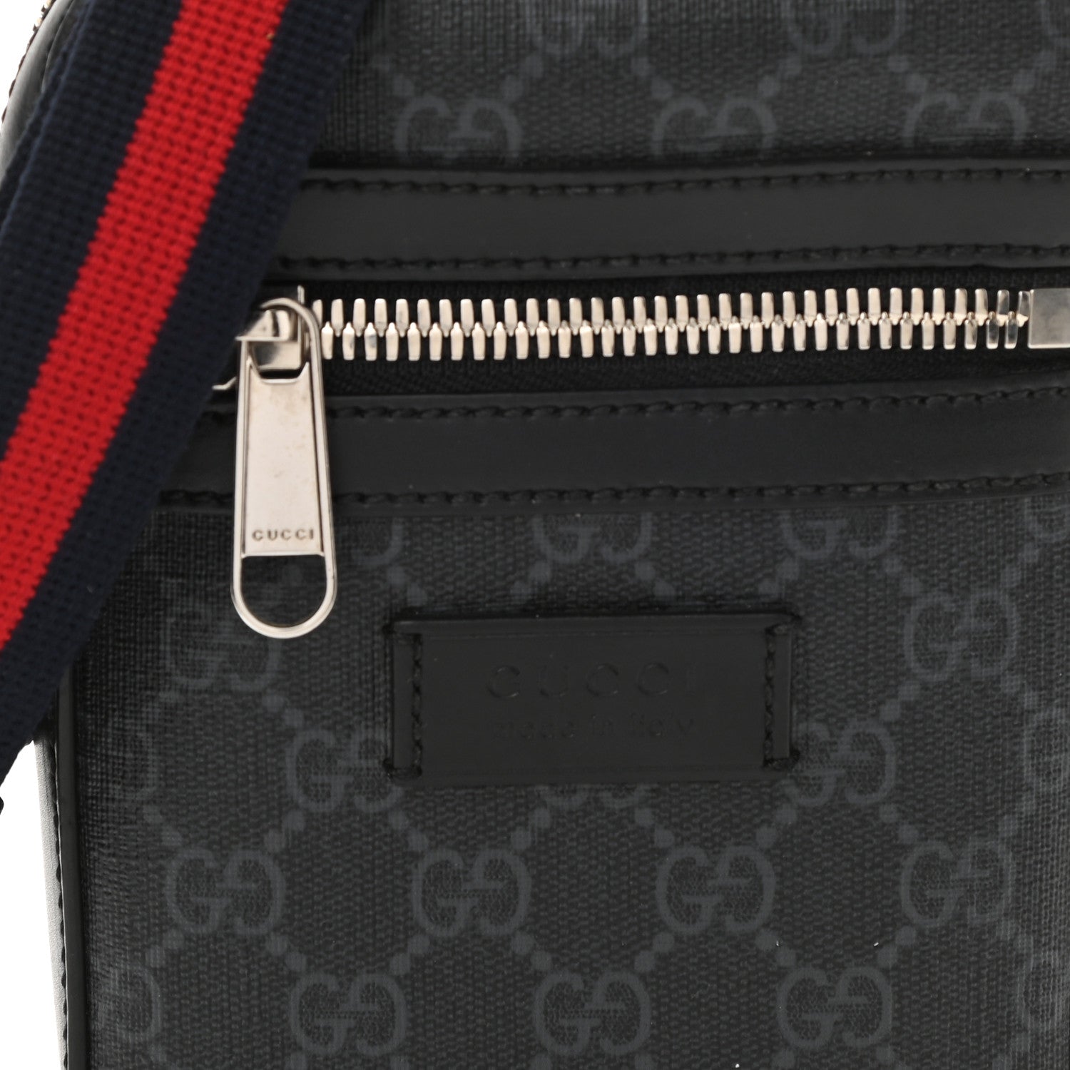 Gucci GG Supreme Monogram Appia Calfskin Web Small Camera Messenger Bag Black Grey 8 of 10