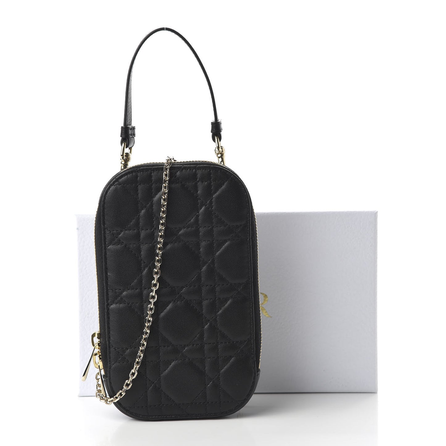 Lambskin Cannage Lady Dior Phone Holder Black