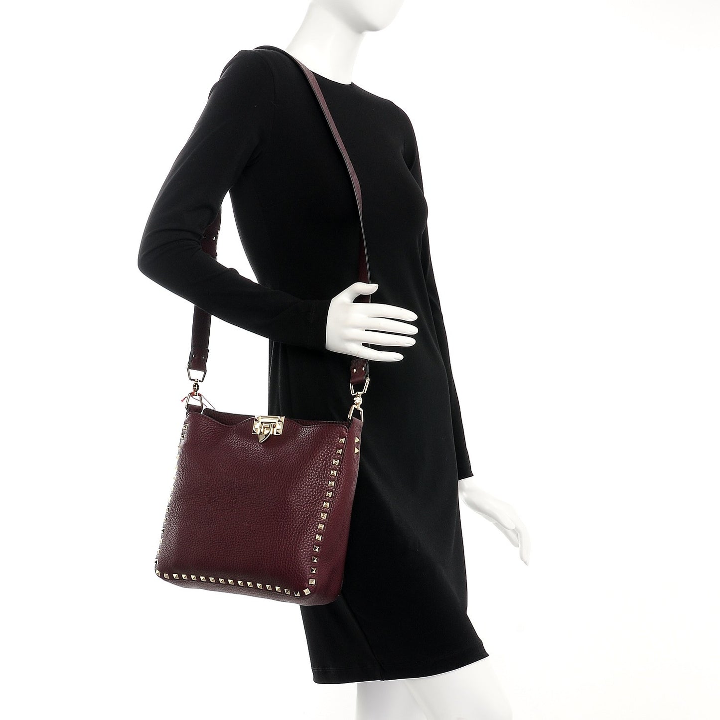 Pebbled Calfskin Small Rockstud Flip-Lock Messenger Bag Vinaccia