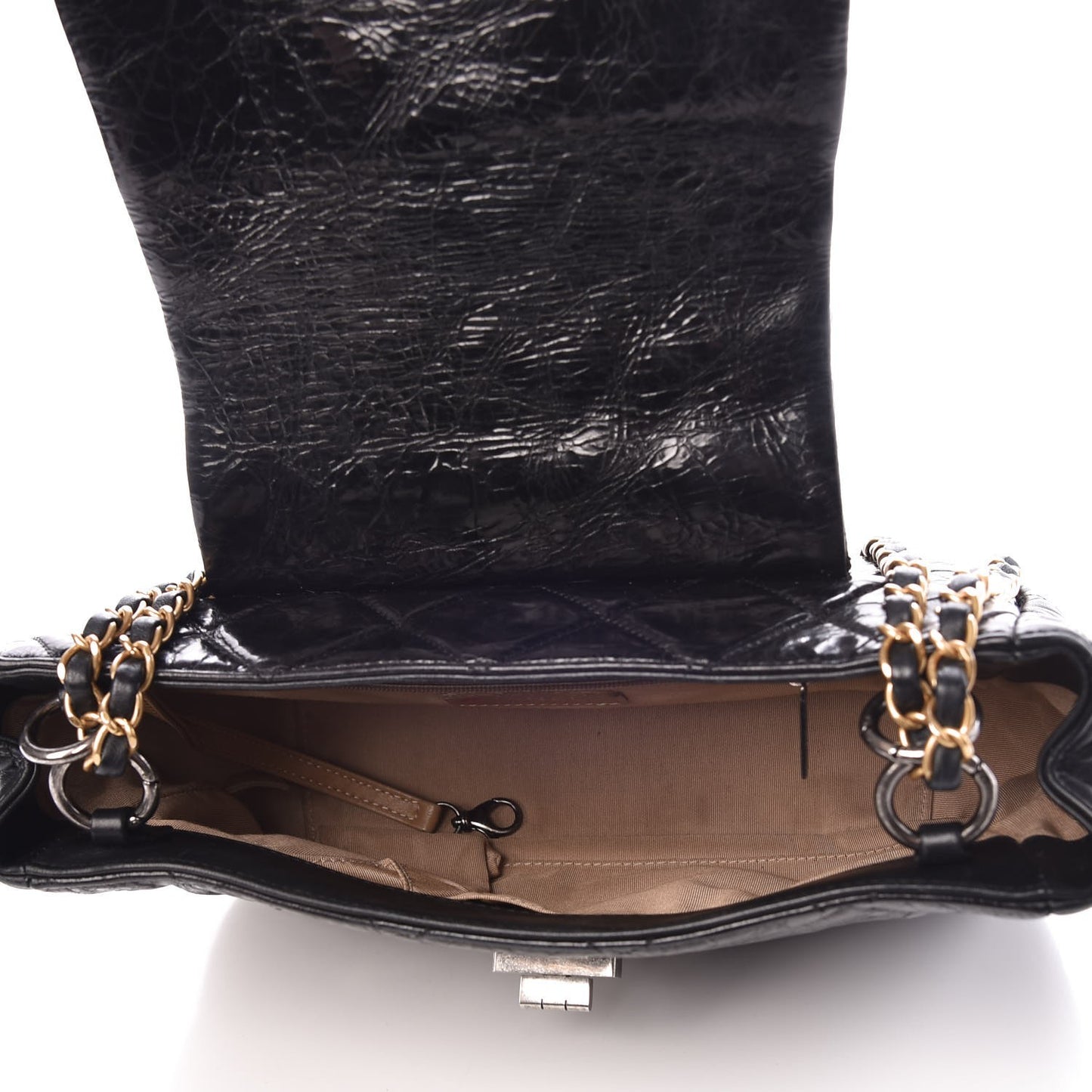 Glazed Crinkled Calfskin Medium East West Flap Black