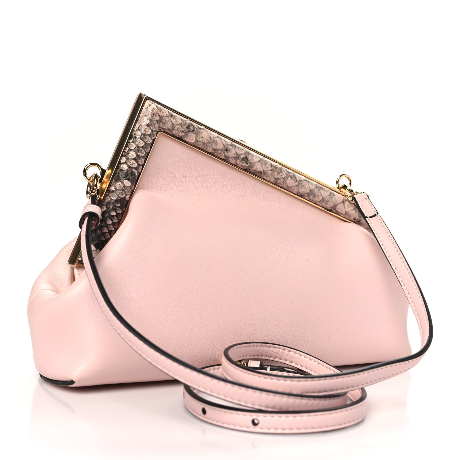 Fendi Shiny Nappa Snakeskin Small Fendi First Rosa Confetto Cipria 3 of 10