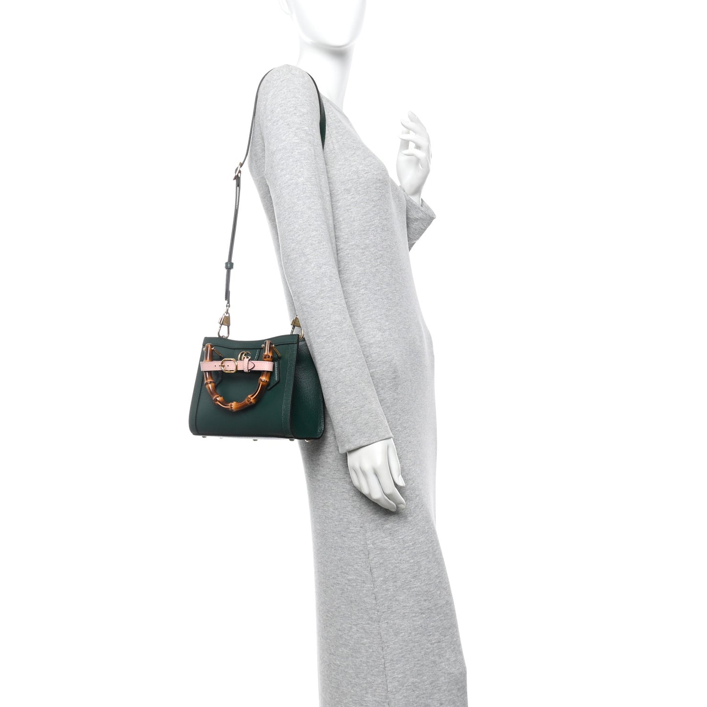 Textured Dollar Calfskin Web Mini Diana Tote Bag Vintage Green Pink