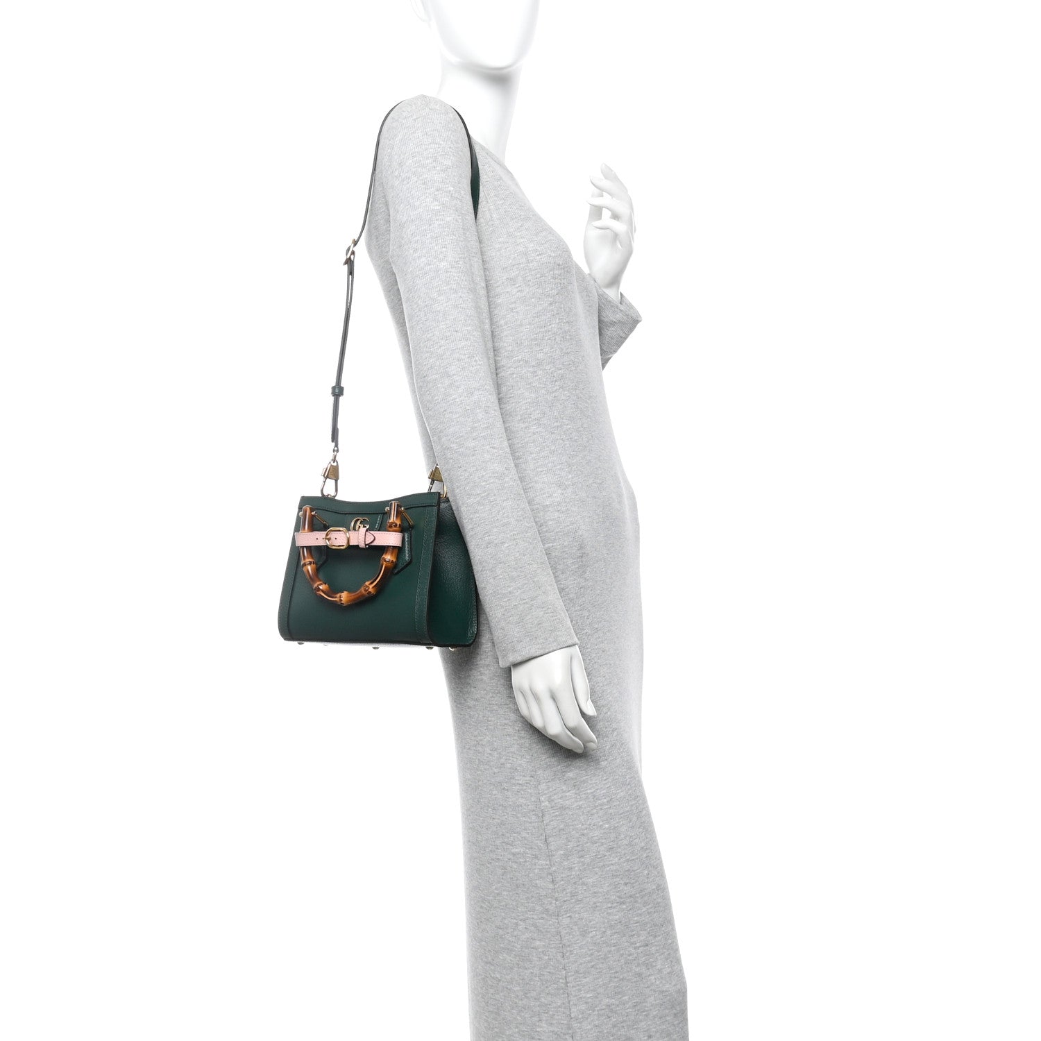 Gucci Textured Dollar Calfskin Web Mini Diana Tote Bag Vintage Green Pink 2 of 11