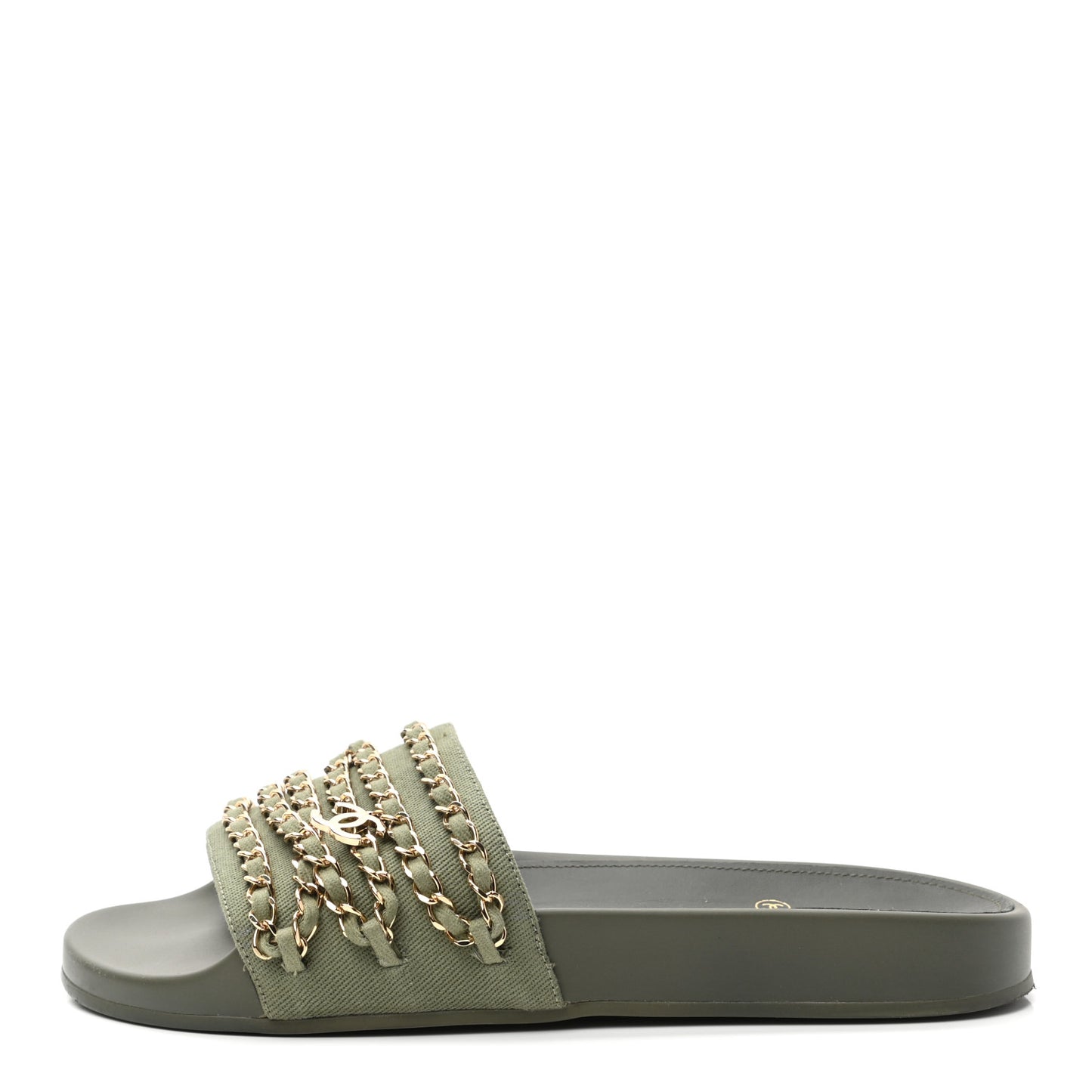 Canvas Chain Flat Sandals 39 Khaki