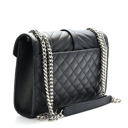Saint Laurent Grain De Poudre Textured Mixed Matelasse Triquilt Medium Monogram Satchel Black 3 of 8