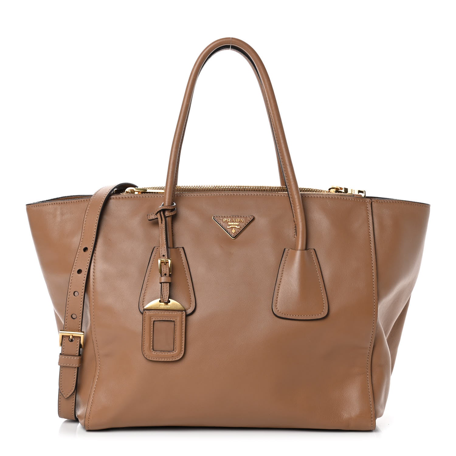 Prada City Calfskin Twin Pocket Tote Caramel 1 of 8