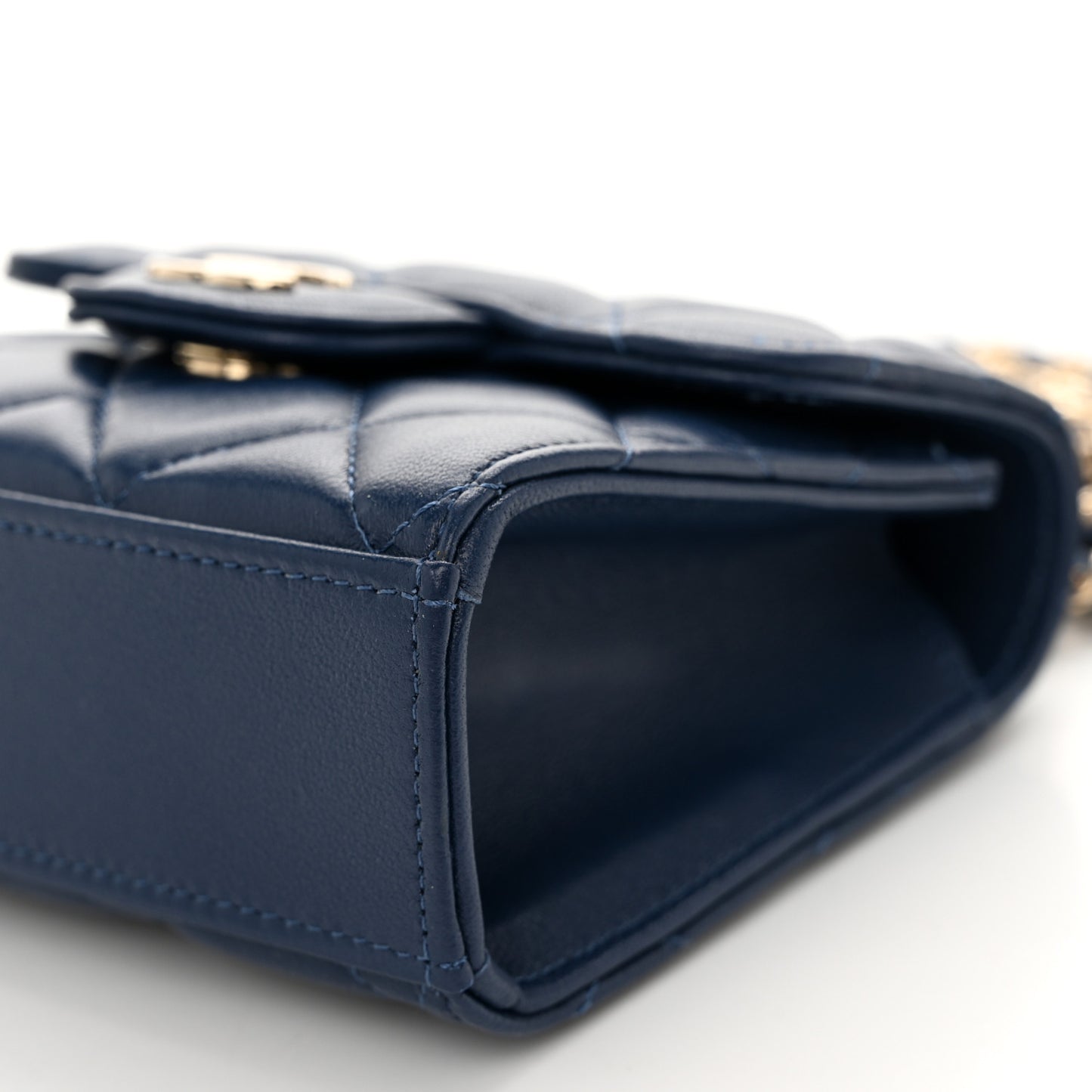 Lambskin Quilted Top Handle Clutch With Chain Blue