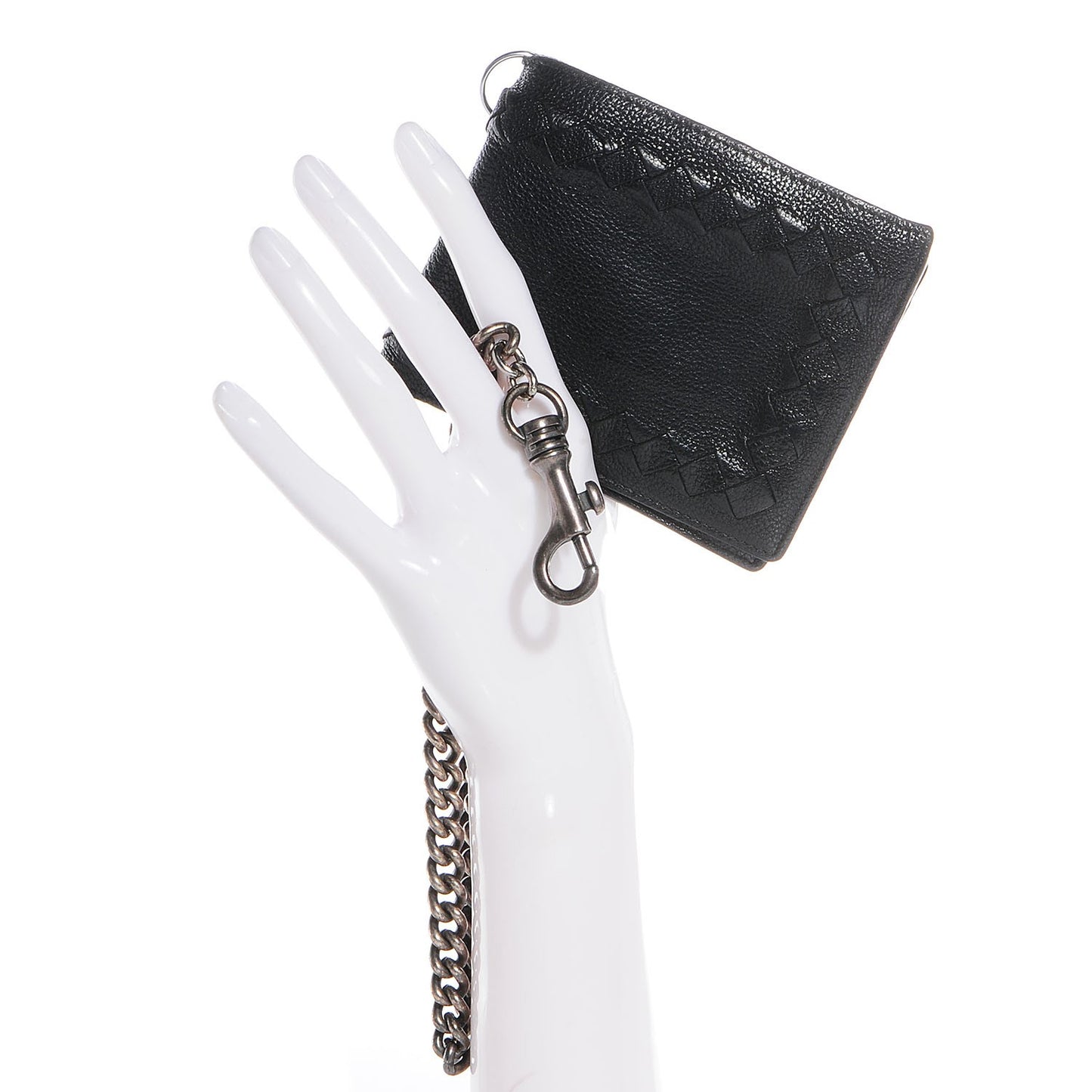 Goatskin Intrecciato Wallet With Chain Nero Black