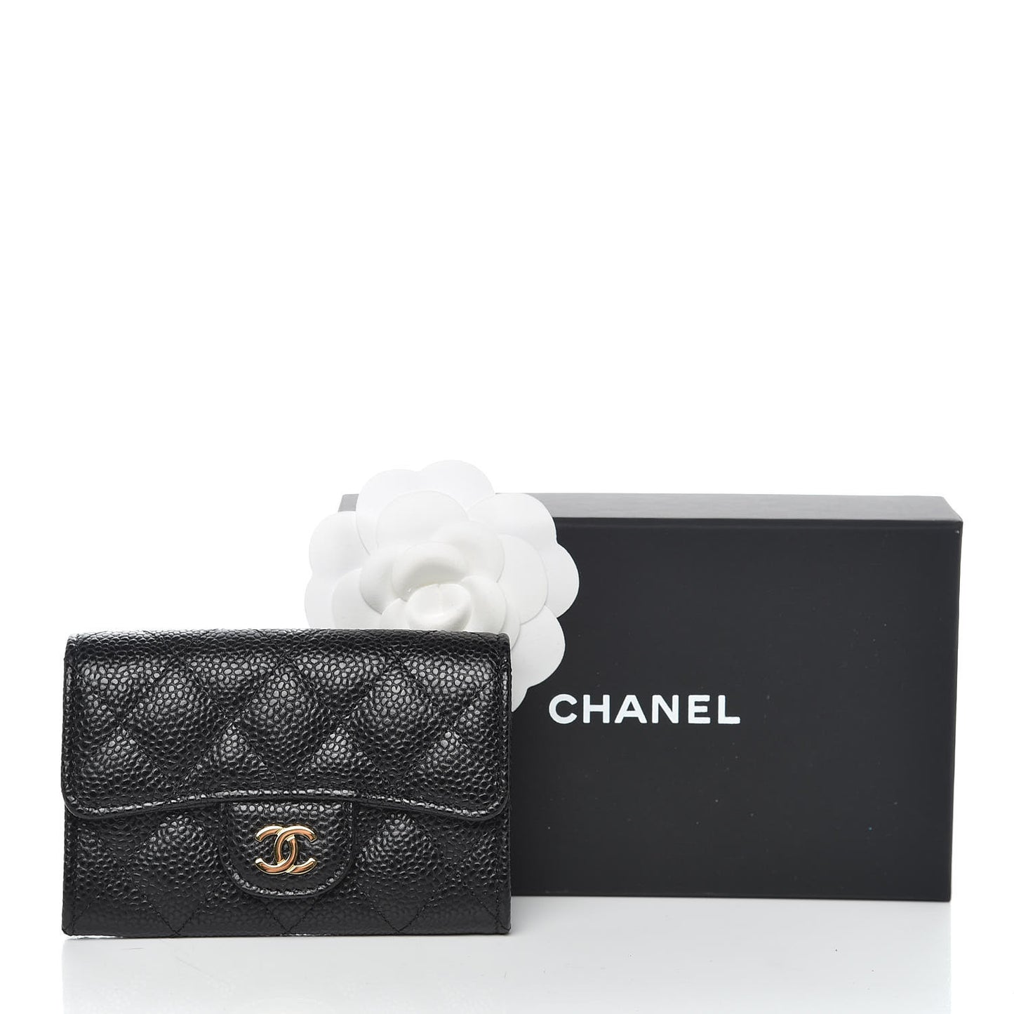 Caviar Quilted Flap Card Holder Black