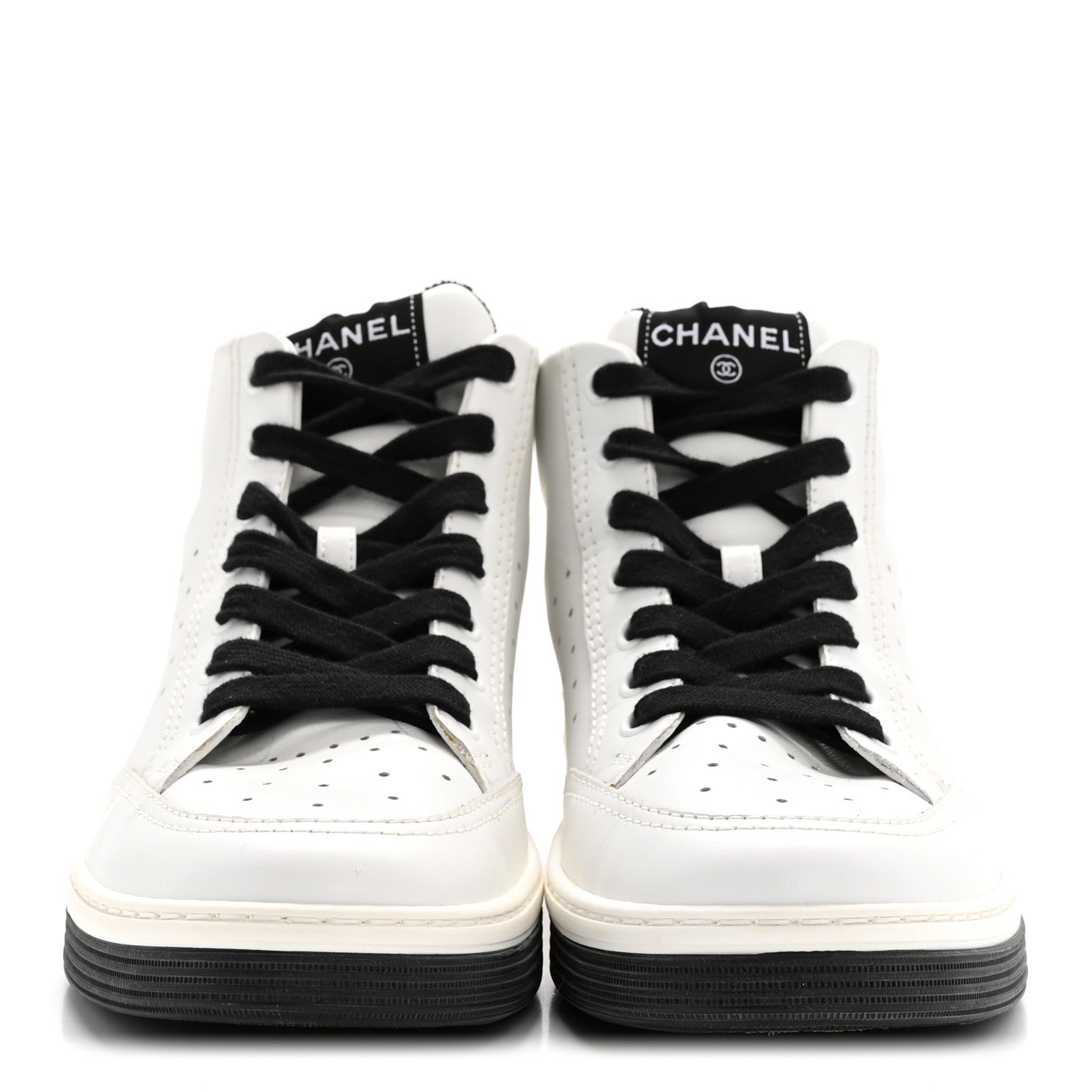 Chanel Calfskin Womens Logo High Top Sneakers 40 Black White 6 of 22