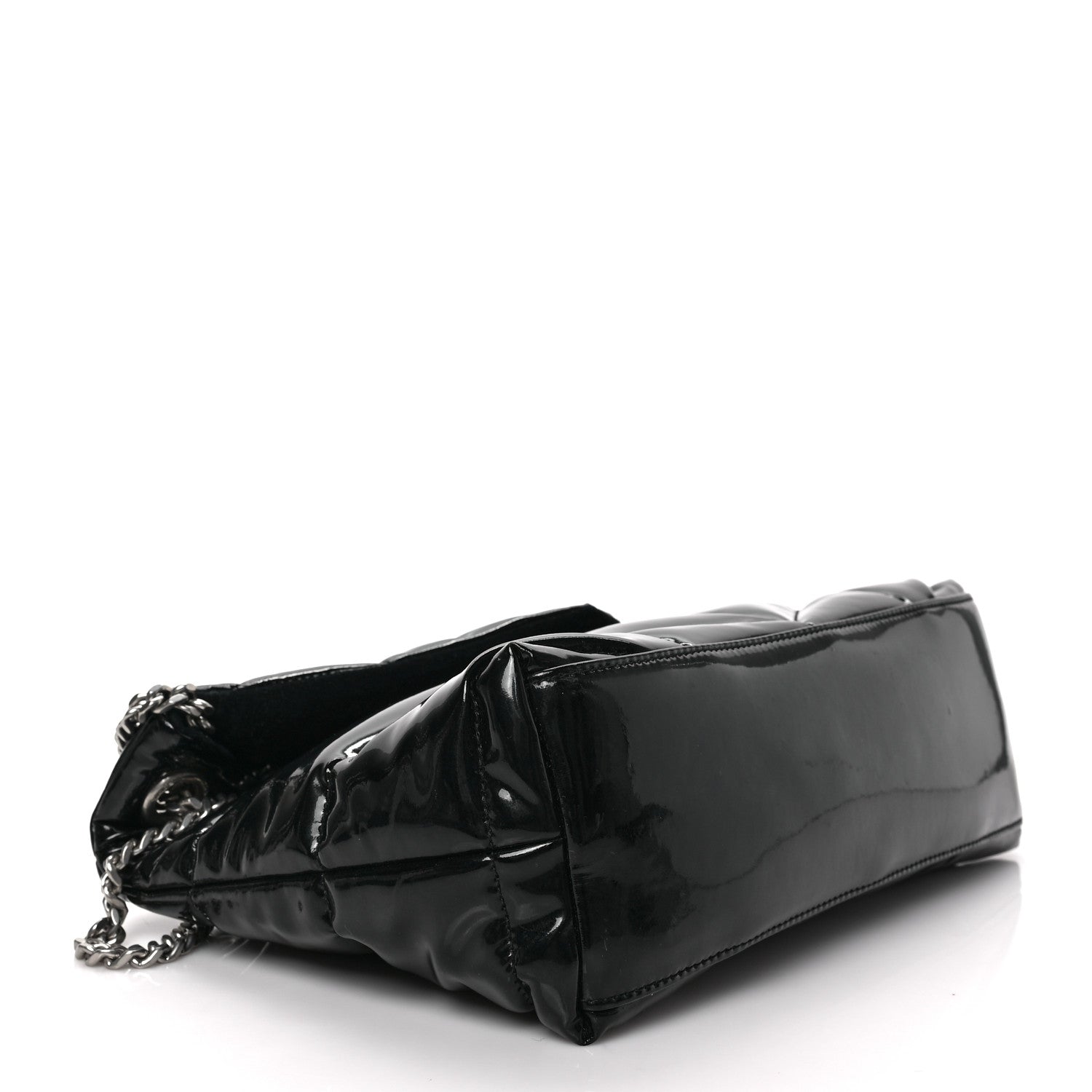 Saint Laurent Patent Quilted Small Loulou Puffer Monogram Chain Satchel Black 4 of 8