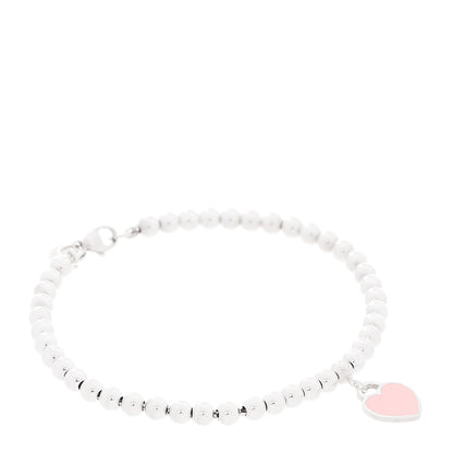 Tiffany Sterling Silver Enamel 4mm Return to Tiffany Heart Tag Bead Bracelet Pink 1 of 5