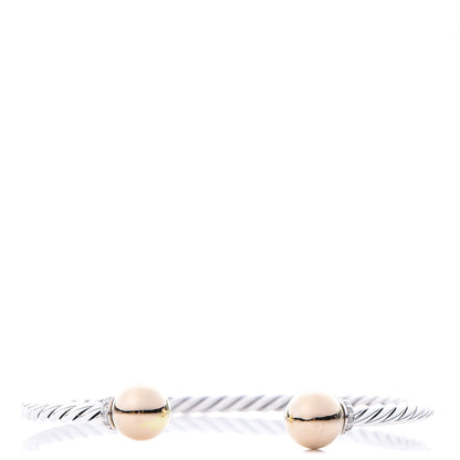 David Yurman Sterling Silver 18K Yellow Gold Diamond 9mm Solari Bead Bracelet 1 of 5