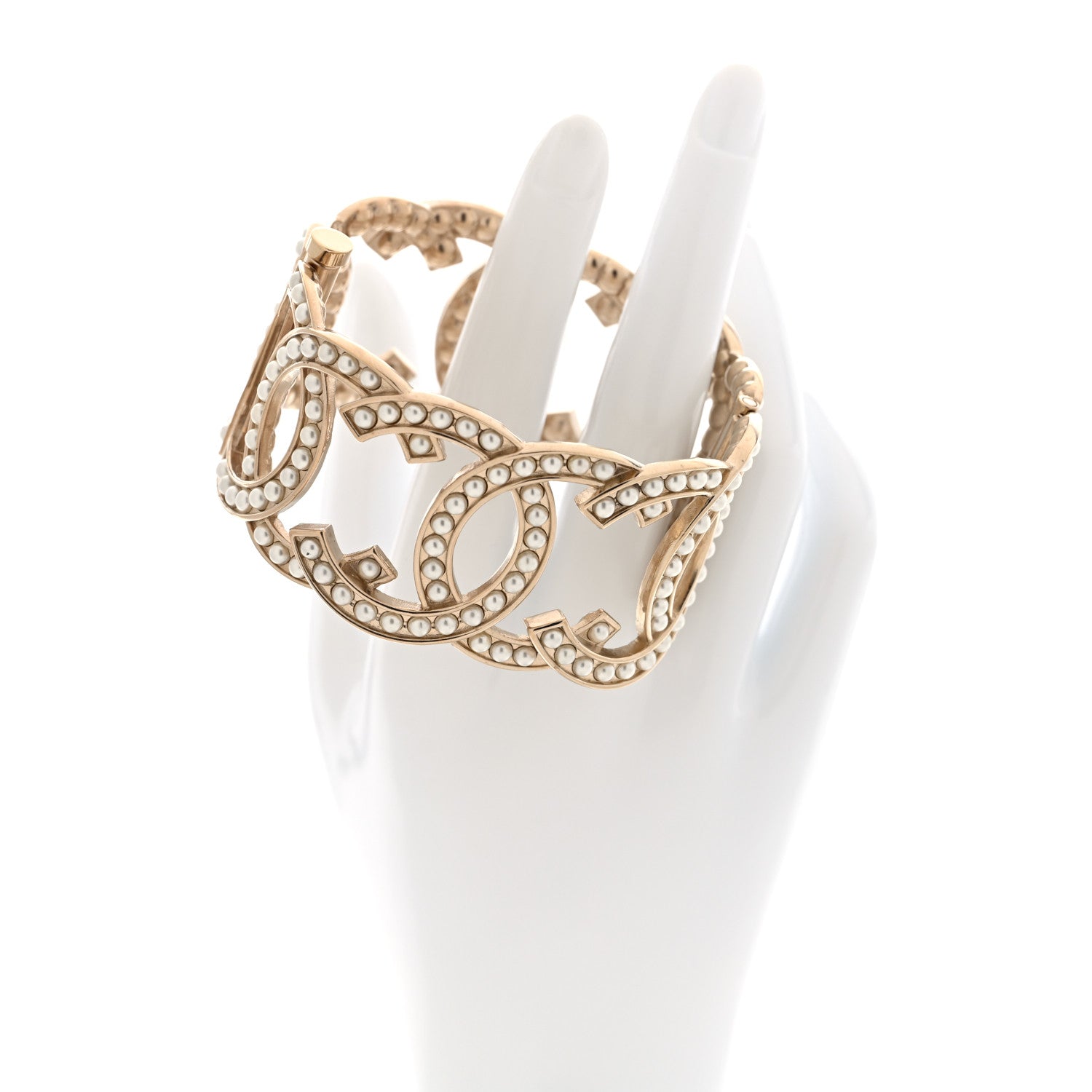 Chanel Metal Pearl CC Cuff Bracelet Gold 2 of 5