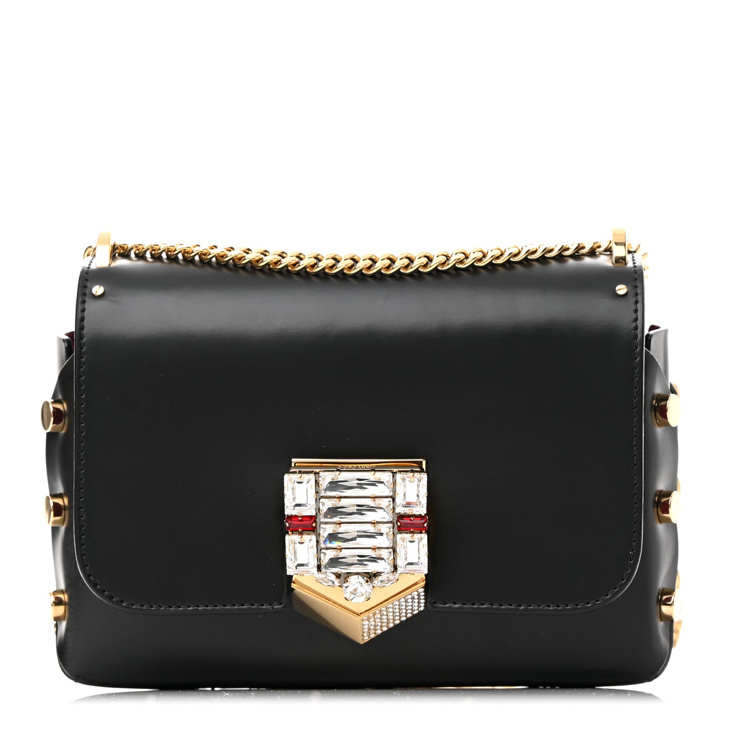 Smooth Calfskin Crystal Embellished Lockett City Shoulder Bag Black